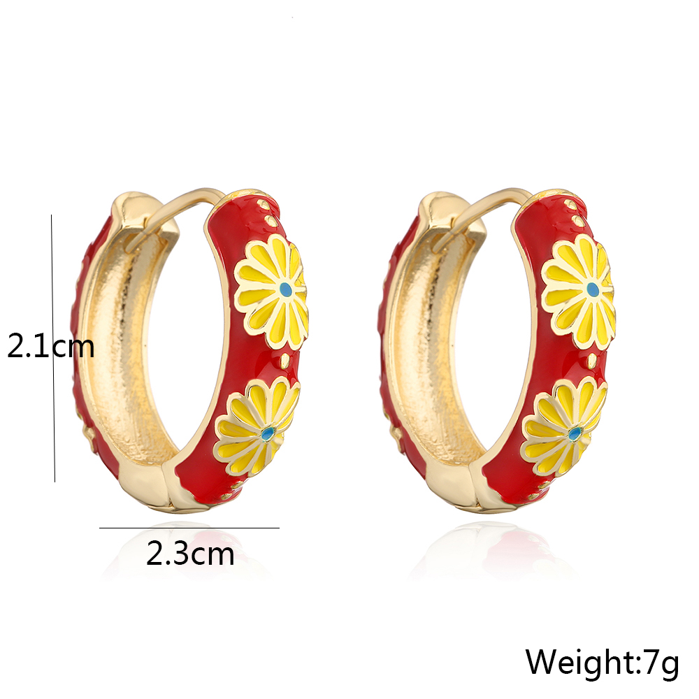 Fashion Candy Color Dripping Oil Vintage Circle Female Copper Electroplating Real Gold Earringspicture4