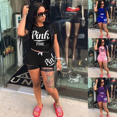 Fashion Summer Multicolor Letter Printing Sports Shorts Top Two-Piece Set