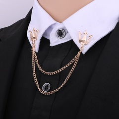 Double Chain Trident Brooch Collar Pin Shirt Collar Pin
