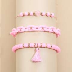 Mode Einfache Rosa Acryl Polymer Clay Perlen Handgemachte Armband Großhandel