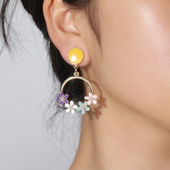 Fashion Cute Colorful Oil round Flower Pearl Women's Alloy Earrings