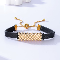 New Classic Simple Fashion Copper Zircon PU Leather Rope Adjustable Bracelet