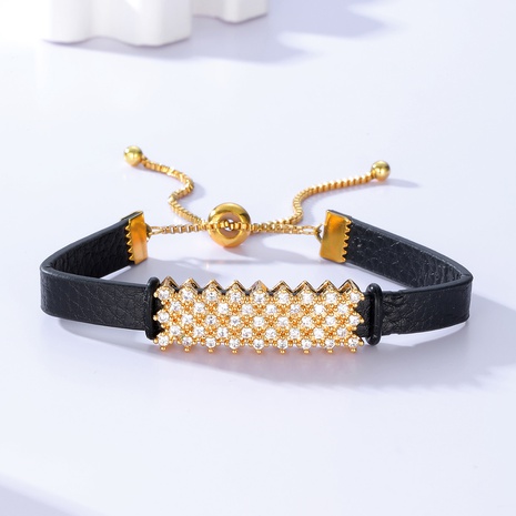 Nouveau Classique Simple De Mode De Cuivre Zircon PU Corde En Cuir Réglable Bracelet's discount tags