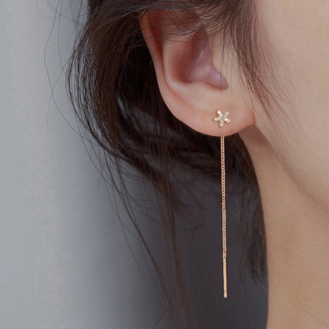 Fashion Simple Star Inlaid Zircon Long Tassel Drop Copper Earrings's discount tags