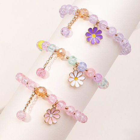 Creative Cute Little Daisy Pendant Glass Beaded Girls Bracelet's discount tags