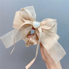 Mode Elegante Multi-Schicht Mesh Bogen Highlight Perle Herz Lange Streamer Haar Ring