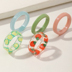 2022 New Summer Resin Transparent Fruit Printed Children's Ring Set