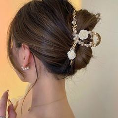 Sweet Inlay Flowers Pearl Metal Barrettes Summer Grip Hair Accessories