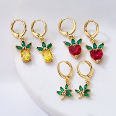 Women'S Fashion Leaves Strawberry Pineapple Copper Earrings Inlaid zircon Zircon Drop Earrings