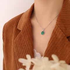 New Fashion Green Striped Zircon Pendant Stainless Steel 18K Gold Necklace