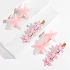 Women'S Fashion Sweet Starfish Flowers Resin Metal Hair Accessories Artificial Pearl Hair Clip 1 Set