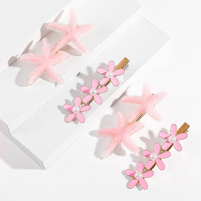 WomenS Fashion Sweet Starfish Flowers Resin Metal Hair Accessories Artificial Pearl Hair Clip 1 Set