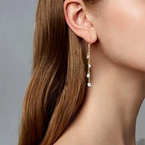 De moda Simple C-Pendientes de aleación de diamantes de oro de 18K con forma de hilo con flecos largos's discount tags