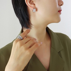 Fashion Simple Double-Layer Large C- Shaped Geometric Titanium Steel 18K Earring