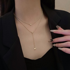 Fashion 2022 New style cube pendant Clavicle Chain Double Layer copper Necklace