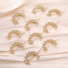Women'S Fashion Moon Imitation Pearl Alloy Hair Accessories Inlaid Pearls Diamond Artificial Rhinestones Artificial Pearls Hair Clip 10 Pieces 1 Set