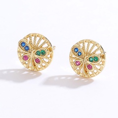 simple golden hollow butterfly shape copper inlaid colorful zircon Stud Earrings
