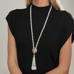 Mode blume form quasten Kupfer Galvani Intarsien Zirkon Perle Lange Halskette