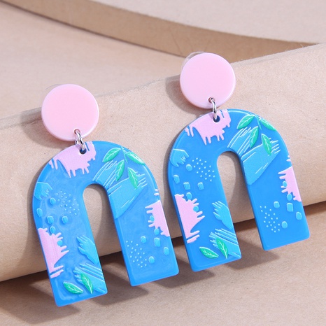 Nuevo lindo rosa azul U-Pendientes con forma de material sintético's discount tags
