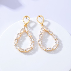 fashion golden water drop shape copper inlaid zircon earrings