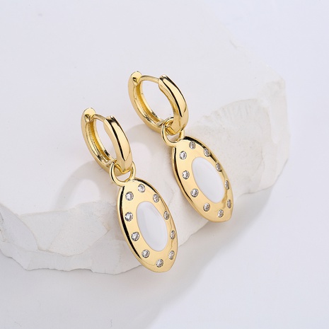 Simple Vintage Copper Plating 18K Gold Micro Inlaid Zircon Dripping Oil Geometric Pendant Earrings's discount tags