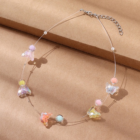 Mode Creative Résine Multicolore En Forme de Papillon Collier de Perles's discount tags