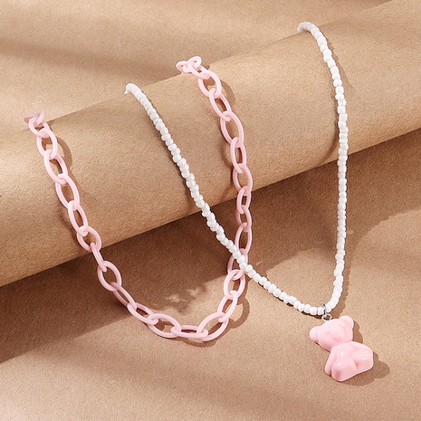 Fashion Creative Cute Sweet Pink Resin Bear Shaped Necklace Set's discount tags