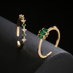 Mode Einfache 18K Gold Überzogene Micro Intarsien Grün Zirkon Geometrische Offene Einstellbare Ring