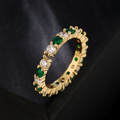 Fashion Einfache frauen Kupfer 18K Gold Micro Inlay Grün Zirkon Geometrische Offenen Ring