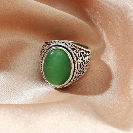 Fashion Retro Ethnic Carved Green Opal Alloy Ring's discount tags