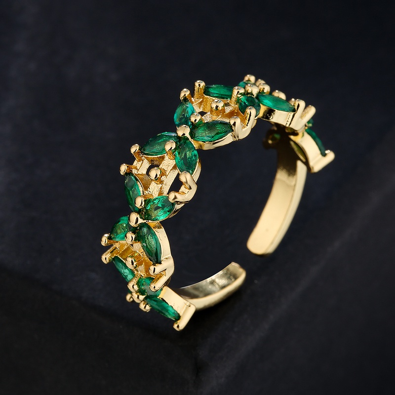Fashion Copper Plating 18K Gold Flower Shaped Inlaid Zircon Geometric Open Ring Female