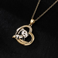 Fashion Copper 18K Gold Drop Oil Heart-Shaped Zircon Panda Pendant Clavicle Chain