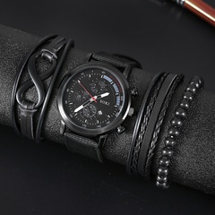 Reloj deportivo de cuarzo de aleación de correa de Nylon tejido negro estilo Casual