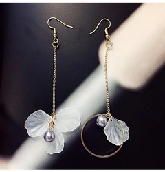 Fashion Elegant Flower Petal Tassel Asymmetric Earrings for Women