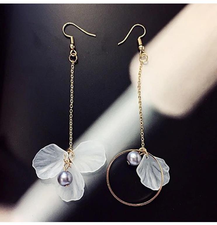 Fashion Elegant Flower Petal Tassel Asymmetric Earrings for Womenpicture1