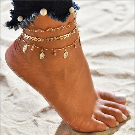 Moda elegante chapado en oro Multi-Tobillera de playa de hoja de capa para mujeres's discount tags