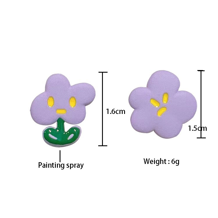 Fashion Asymmetric Purple Flower Womens Summer Simple Cute Alloy Stud Earringspicture1