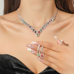 Fashion Colorful Crystal Necklace Jewelry Set Formal Dress Accessories 