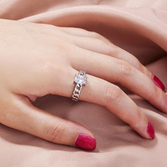Fashion Adjustable Rectangular Big Gem Cuban  Index Finger Copper Ring Female