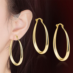 Mode Einfache Oval Ring Wasser Tropfen Form Metall Ohrringe