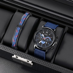 Reloj de pulsera de cuarzo con correa de Nylon tejido azul estilo casual de moda