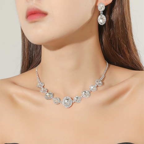 Moda forma de gota de agua conjunto de joyas de adorno nupcial collar de boda pendientes's discount tags