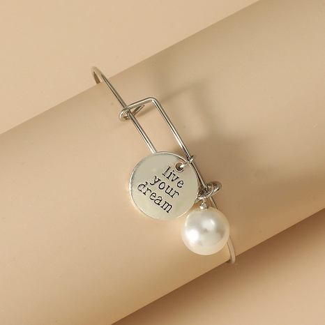 Pulsera de aleación de perlas redondas con etiqueta de letra Simple Original de moda's discount tags