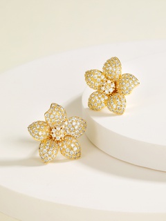 Fashion Simple Flower Shape Plating 18K Gold Zircon Copper Earrings