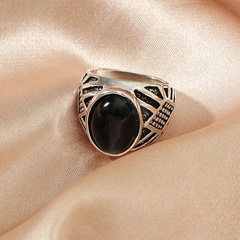 Fashion Vintage Antique Black Silver Gem Carved Alloy Ring
