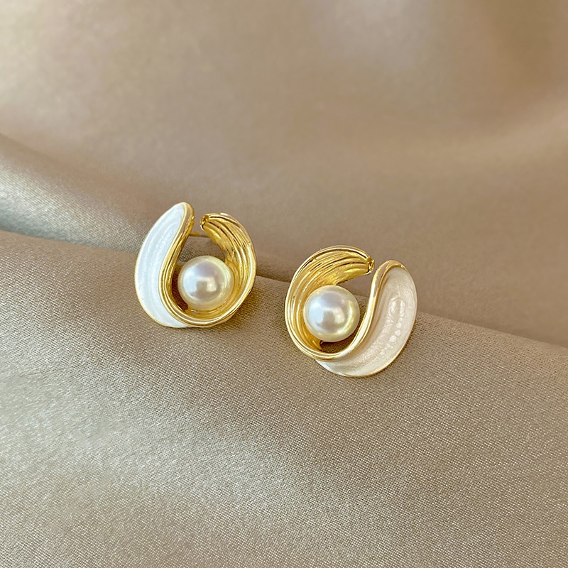 Fashion Inlay Pearl Geometric Earrings Womens Alloy Ear Jewelry