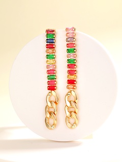 FashionSimple Copper Plating 18K Gold Color Zircon Metal Chain Tassel Earrings