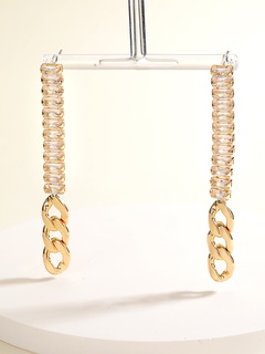 Fashion Long Tassel Copper Plating 18K Gold Zircon Metal Chain Earrings