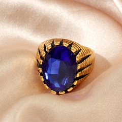 Fashion Palace Big Blue Gem Vintage Distressed Carved Oval Alloy Ring