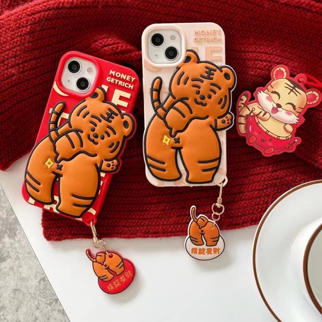 Cute red light pink Tiger Silicone pendant 13 iPhone Case's discount tags